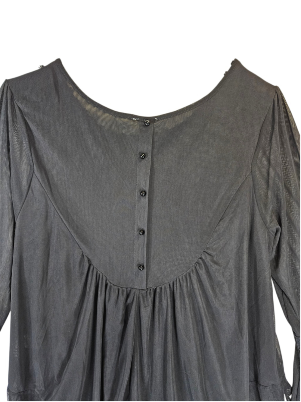 Ultra Pink Womens Black Lace Trim Peasant Top Large Sheer Boho Blouse - Picture 3 of 9